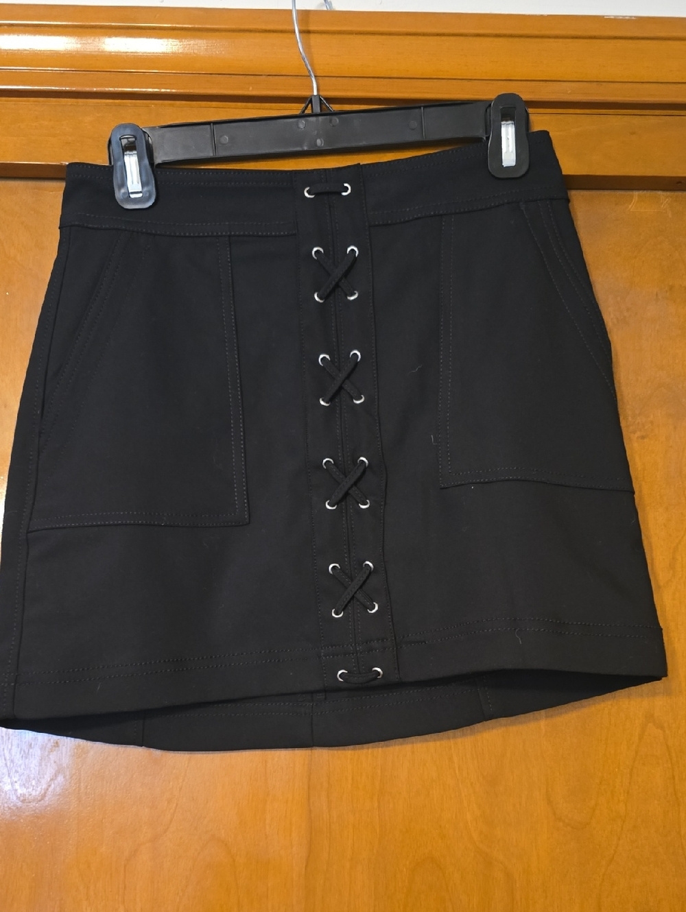 Express Black Lace-Up Front Mini Skirt
